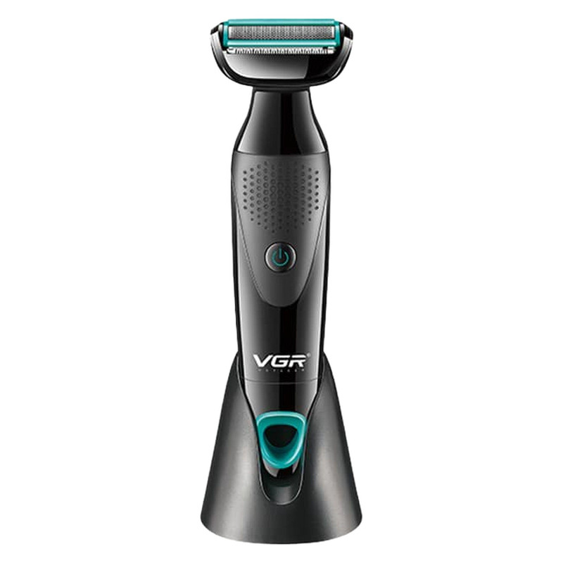 ماشین اصلاح موی صورت و بدن وی جی ار مدل V-601 با تیغه استیل ضدزنگ، قابلیت تنظیم سرعت، منبع انرژی باتری قابل شارژ، اصلاح چرخشی و خط زن، ضدآب با گواهی IPX4