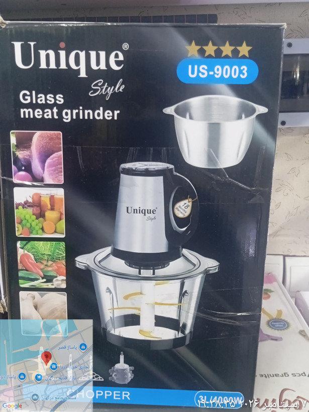 خردکن دو کاسه استیل و شیشه ای 3لیتری یونیک مدل US_9003
