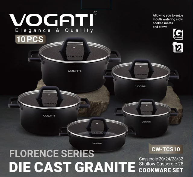 قابلمه وگاتی مدل CW-TCS10 ست 10 پارچه Florence Vogati Florence CW-TCS10 10-Piece Die Cast Granite Cookware Set