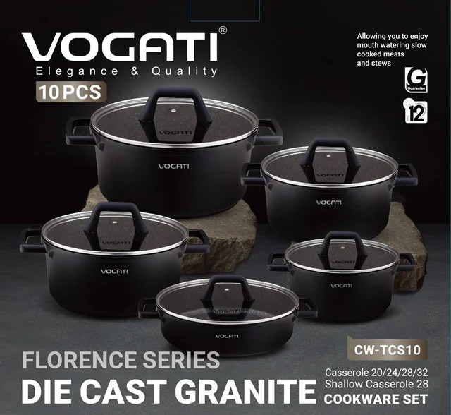 قابلمه وگاتی مدل CW-TCS10 ست 10 پارچه Florence Vogati Florence CW-TCS10 10-Piece Die Cast Granite Cookware Set