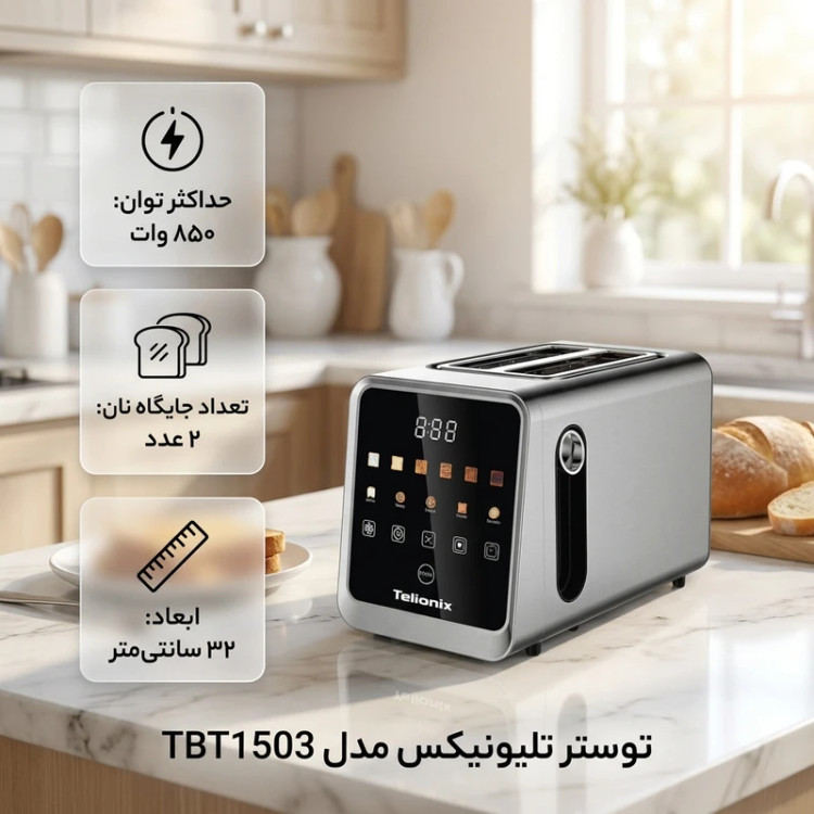 توستر نان دیجیتال تلیونیکس مدل TBT1503 Telionix Digital Bread Toaster Model TBT1503