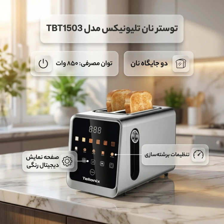 توستر نان دیجیتال تلیونیکس مدل TBT1503 Telionix Digital Bread Toaster Model TBT1503