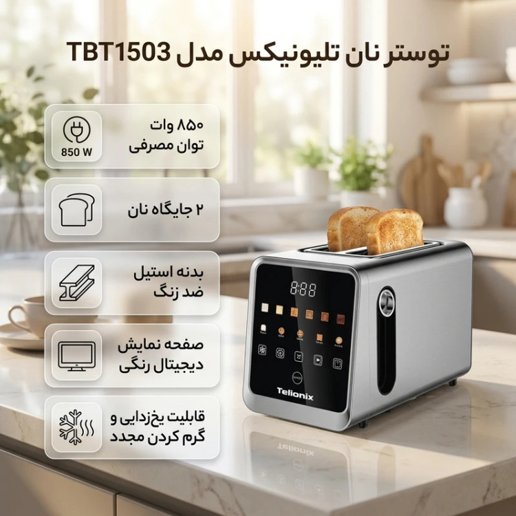 توستر نان دیجیتال تلیونیکس مدل TBT1503 Telionix Digital Bread Toaster Model TBT1503
