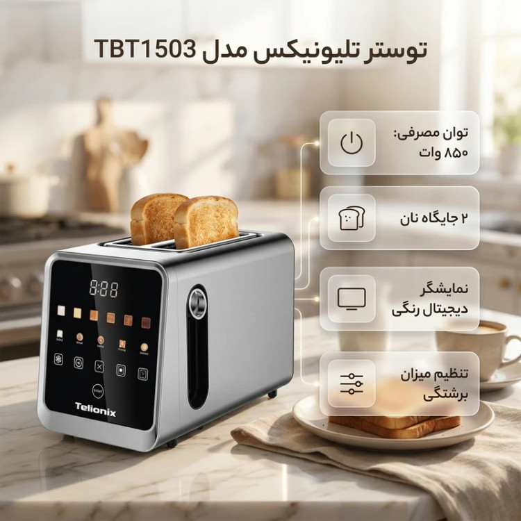 توستر نان دیجیتال تلیونیکس مدل TBT1503 Telionix Digital Bread Toaster Model TBT1503