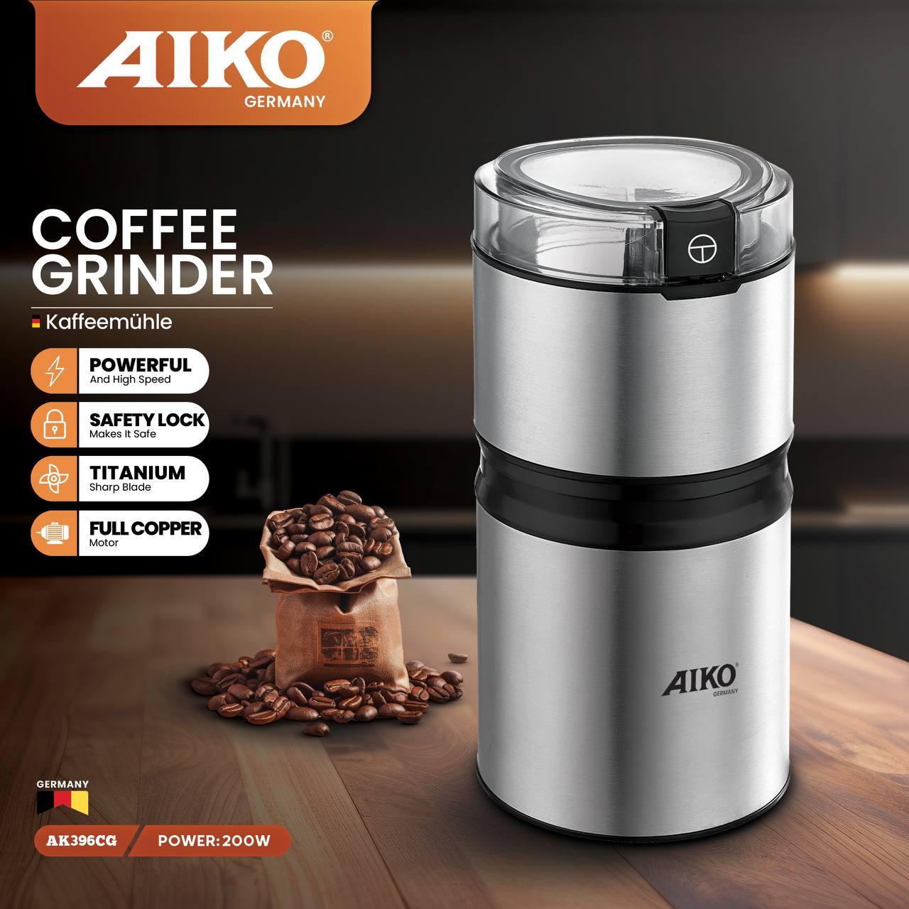 آسیاب قهوه حرفه ای آیکو مدل AK396CG