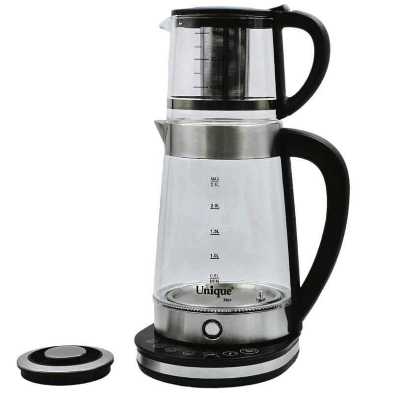چای ساز یونیک مدل UM255 ظرفیت ۲.۵ لیتر با کتری پیرکس و پنل لمسی
