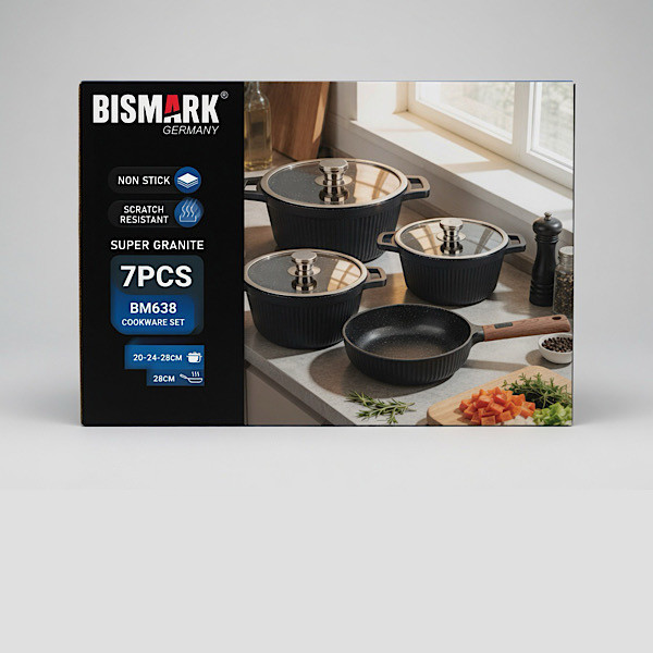 سرویس قابلمه و تابه گرانیتی 7 پارچه بیسمارک مدل BM638