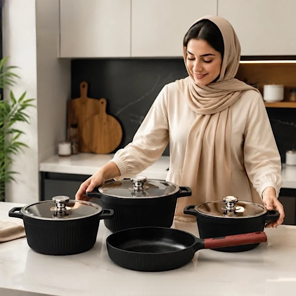 سرویس قابلمه و تابه گرانیتی 7 پارچه بیسمارک مدل BM638